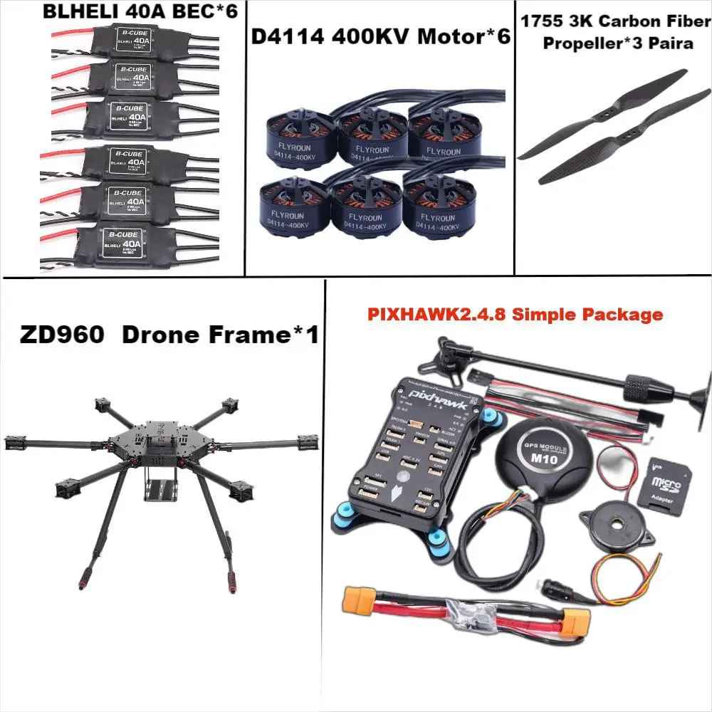 

Рама для шестироторного квадрокоптера Bo Cube ZD960 PIXHAWK 2.4.8 M10 из полностью карбонового волокна с ESC 40A, простой комплект
