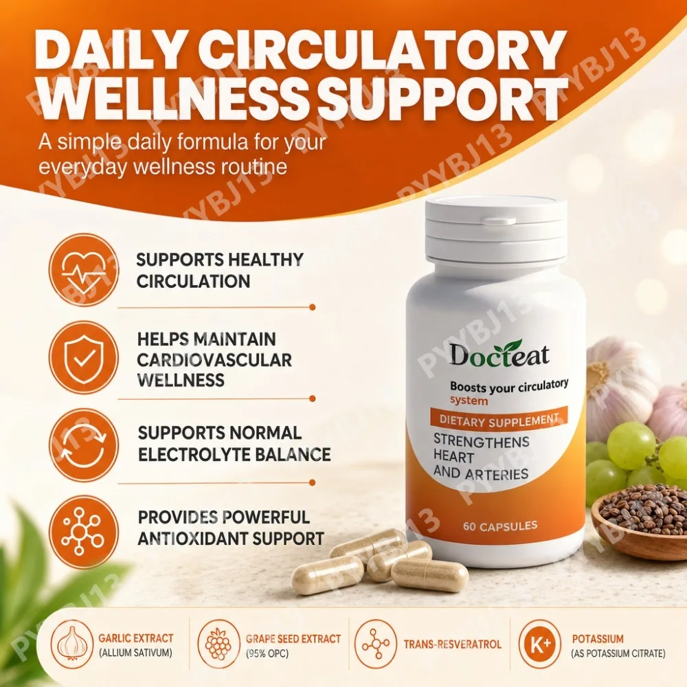 Docteat Antioxidant Capsules with Garlic Grape Seed 95% OPC Trans-Resveratrol and Potassium Daily Wellness Support 60 Capsules