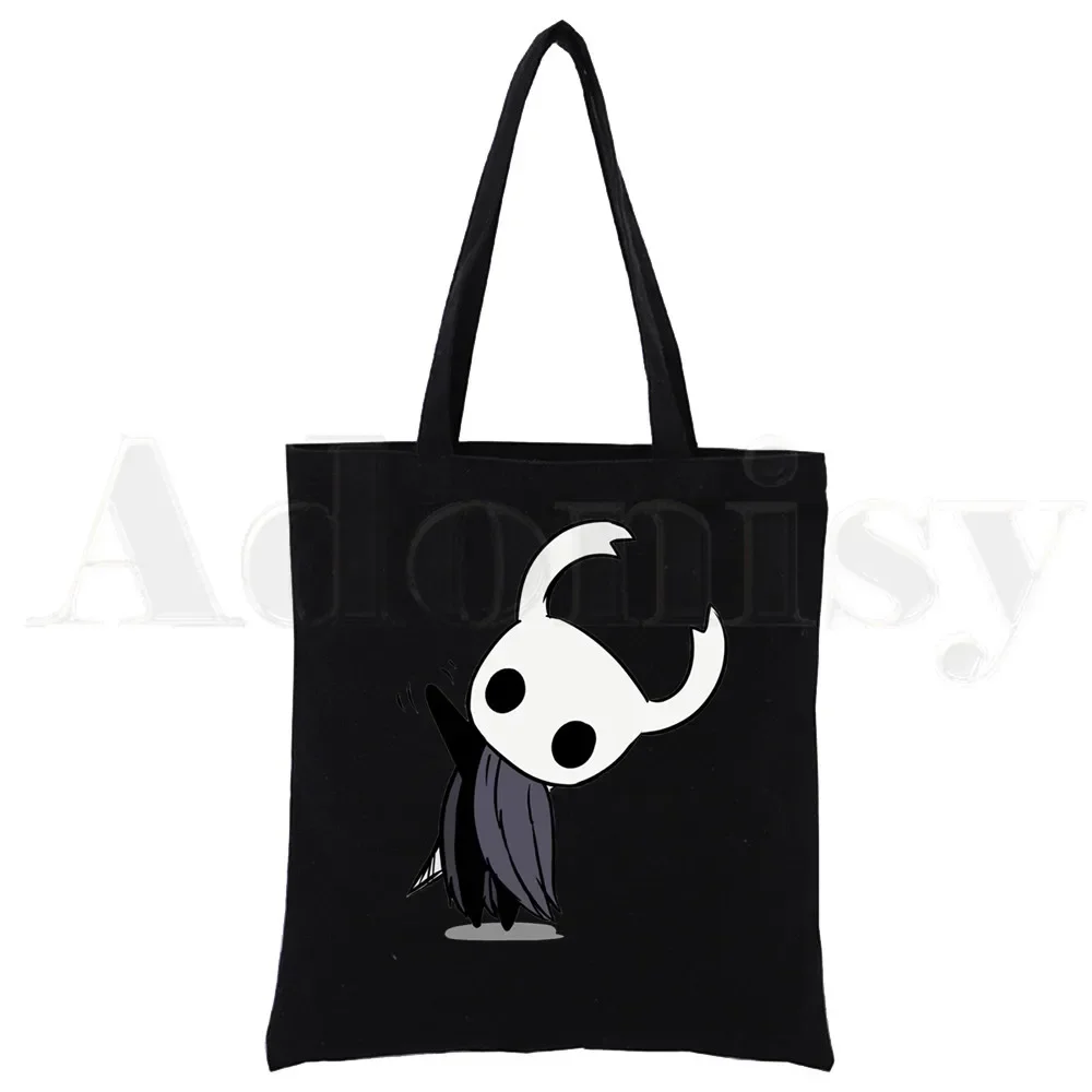 Ghost Knight Black Canvas Bag Casual Large Hand Bags for Women Ladies Shopping Handbag Print Large Capacity Bag