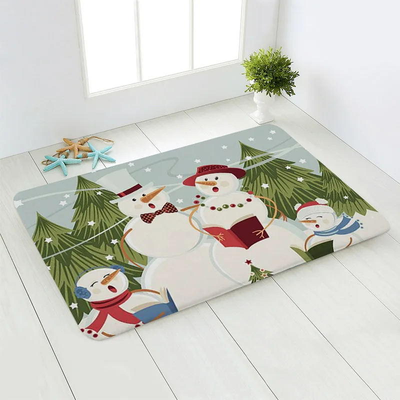 Christmas Doormat Merry Christmas Santa Claus Anti-Slip Door Mat Carpet Christmas Flannel Outdoor Living Room Floor Mat Rug