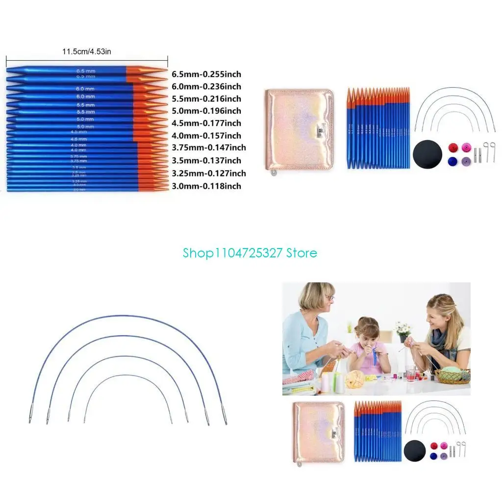 

D8KF Circular Knitting Needle Set with Case & Accessories Short Round Knitting Needle