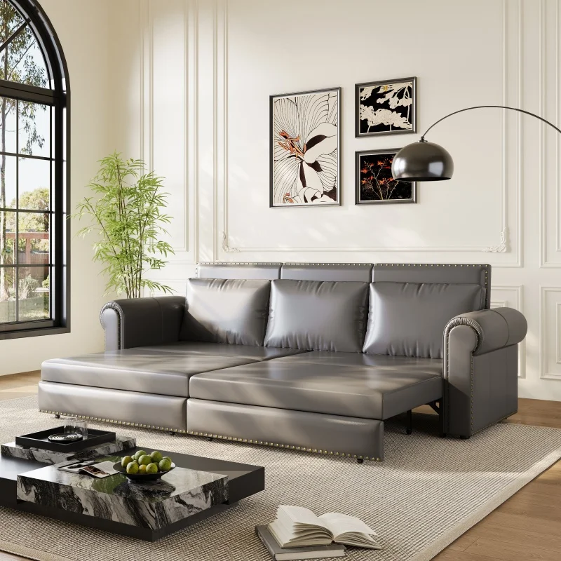 

# Pull Out Sofa Bed 3-in-1 Faux Leather Convertible Sleeper Sofa