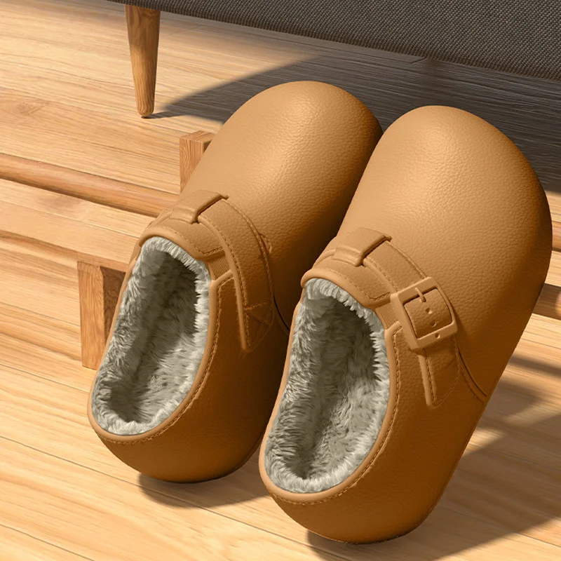 Men's Waterproof Cotton Slippers Winter Suitable for External Wear Anti Slip, Odorless Comfortable Warm and Furry Cotton Shoes