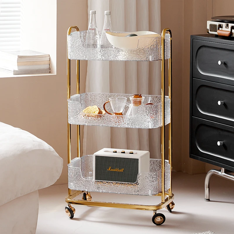 Acrylic Barber Furniture Moving Cart Bar Aesthetic Transparent Storage Trolley Multifunctional Reception Rotating Rollwagen Spa