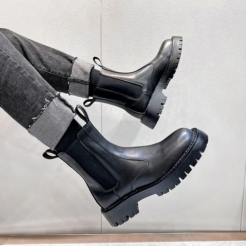 

Мужские ботинки «Челси» больших размеров, черно-белые оригинальные кожаные туфли, ковбойские осенне-зимние ботинки на платформе, высокие кеды, дымоходные ботинки hombre