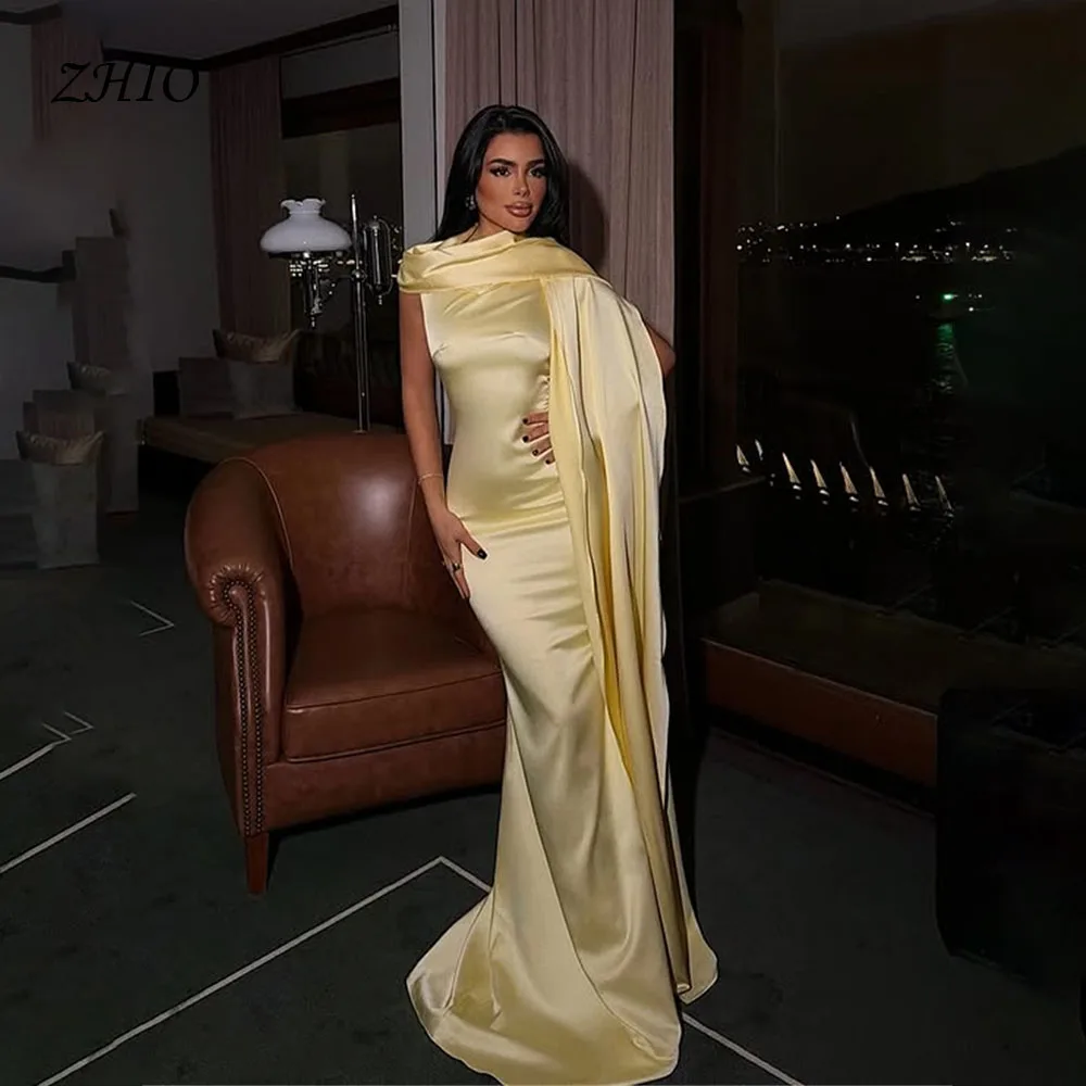 

ZHIO Graceful Soft Yellow Saudi Arabia Bespoke Occasion Prom Long Shawl Exquisite High Quality Celebrity Gowns Dress Customized