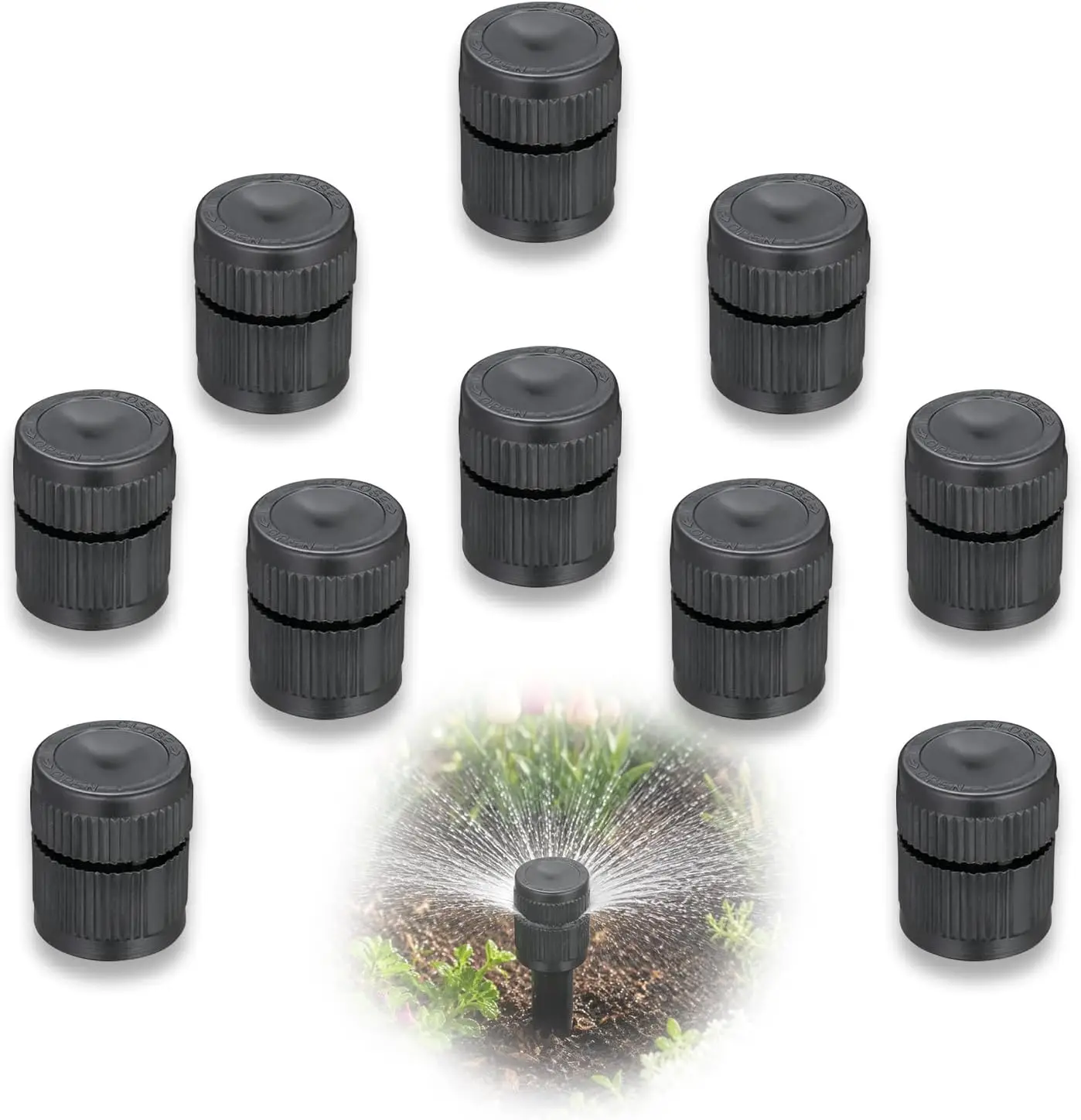 10 Pack Adjustable Flow Mushroom Bubbler Sprinkler Heads, 1/2 Inch Male Thread Drip Irrigation Emitters for Garden, Trees and Sh