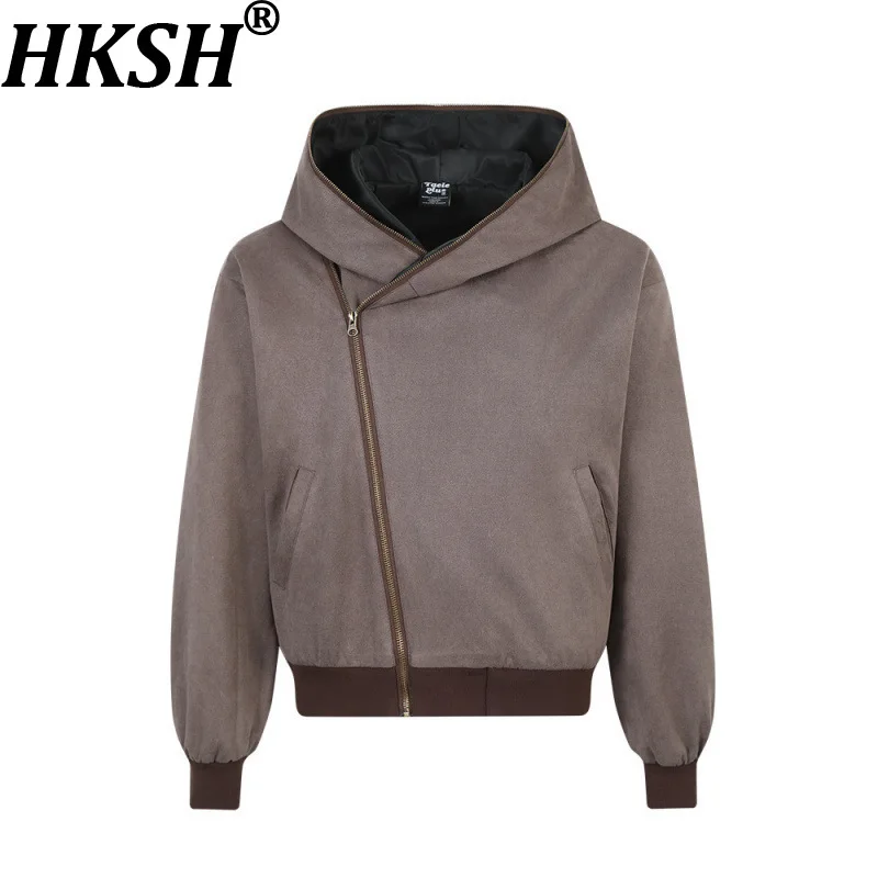 

HKSH Spring Autumn New Men Tide Waste Land Style Vintage Suede Hooded Jacket Diagonal Zipper High Street Trendy Ins Coat HK19804