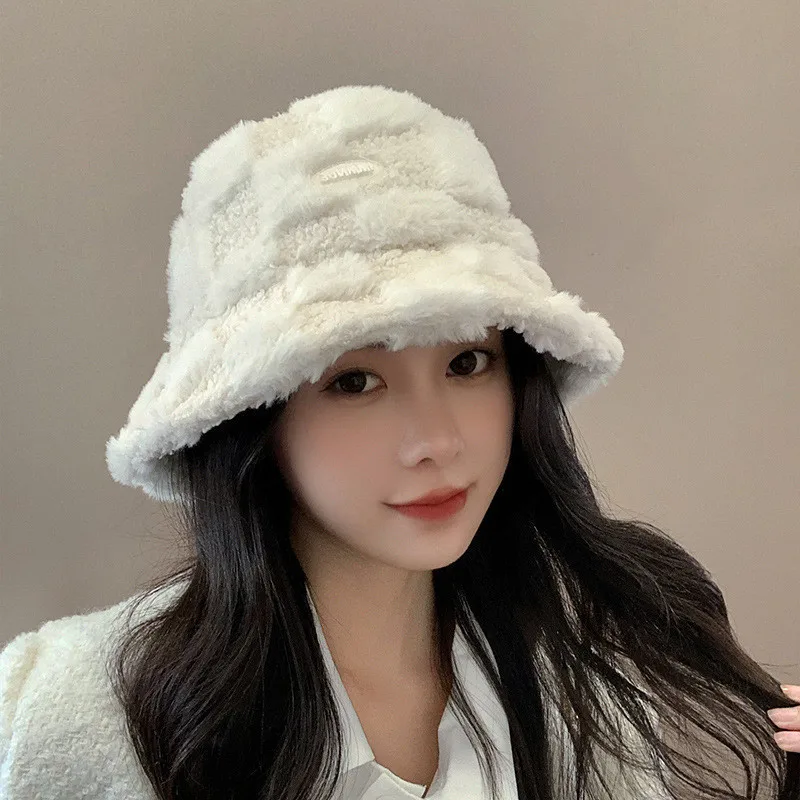 Japanese Style Lamb Velvet Fisherman Hat for Women in Winter K-Style Versatile Fashionable Face-Showing Small Basin Hat Casual W