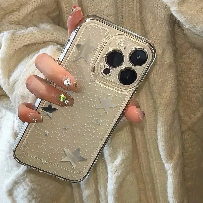 Full Screen Of Small Stars Phone Case For iPhone 16 15 14 13 12 11 Pro Max XR XS MAX 7 8 PLUS MINI Y2K Shockproof Clear Cover