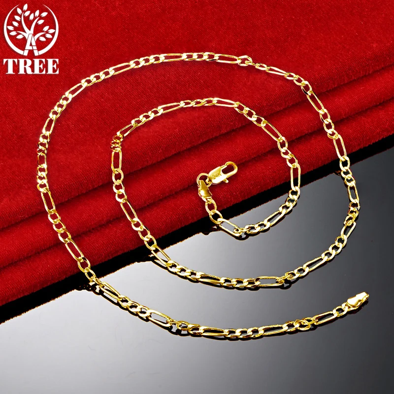 ALITREE 18K Yellow Gold 4mm Figaro Chain Necklace For Woman Men Party Wedding Engagement Fashion Fine Jewelry Lady Birthday Gift