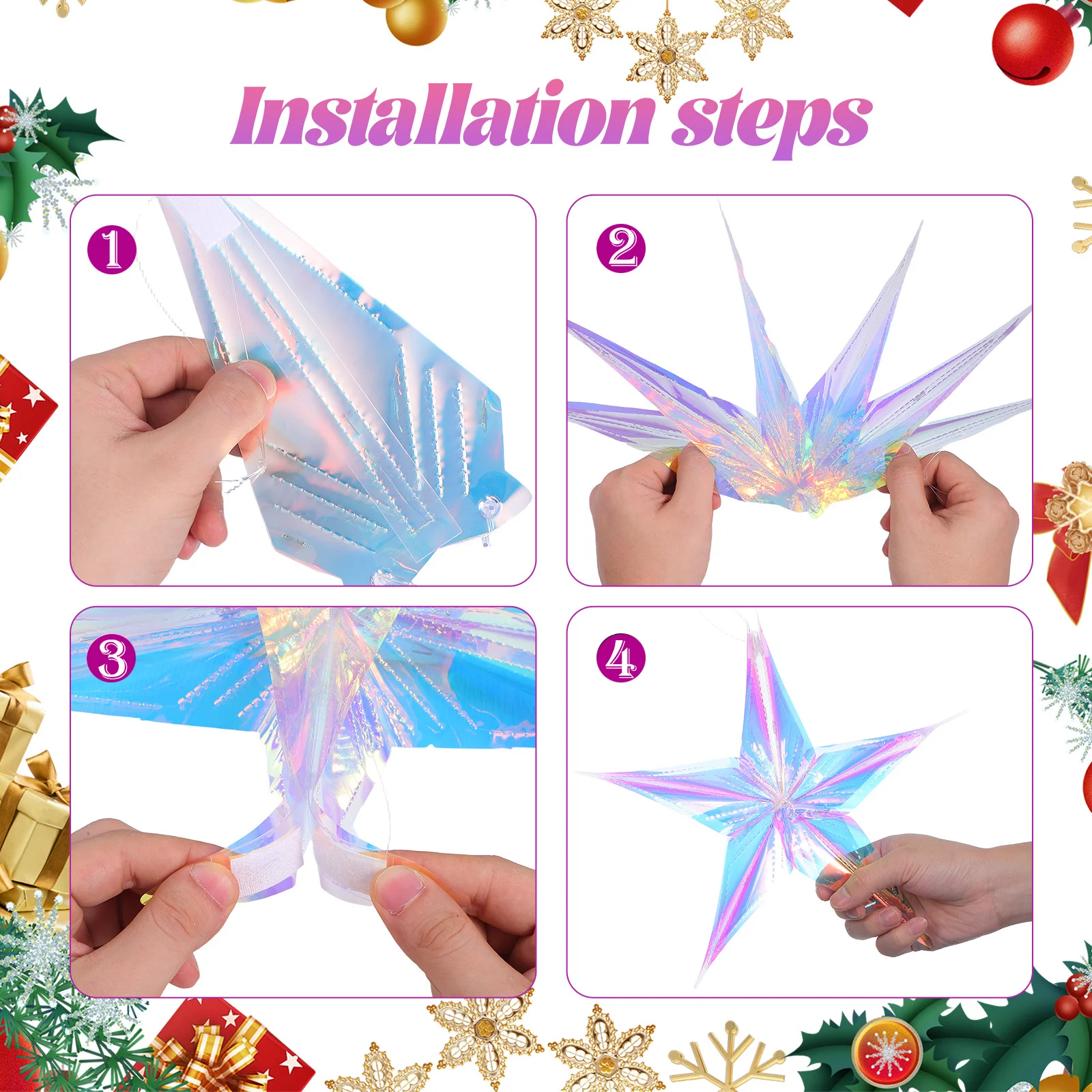 3pcs Colorful Neon Film Star Pendant 12 Inch 16 Inch Wall Ceiling Hanging Decor For Home Hotel Restaurant Party Wedding