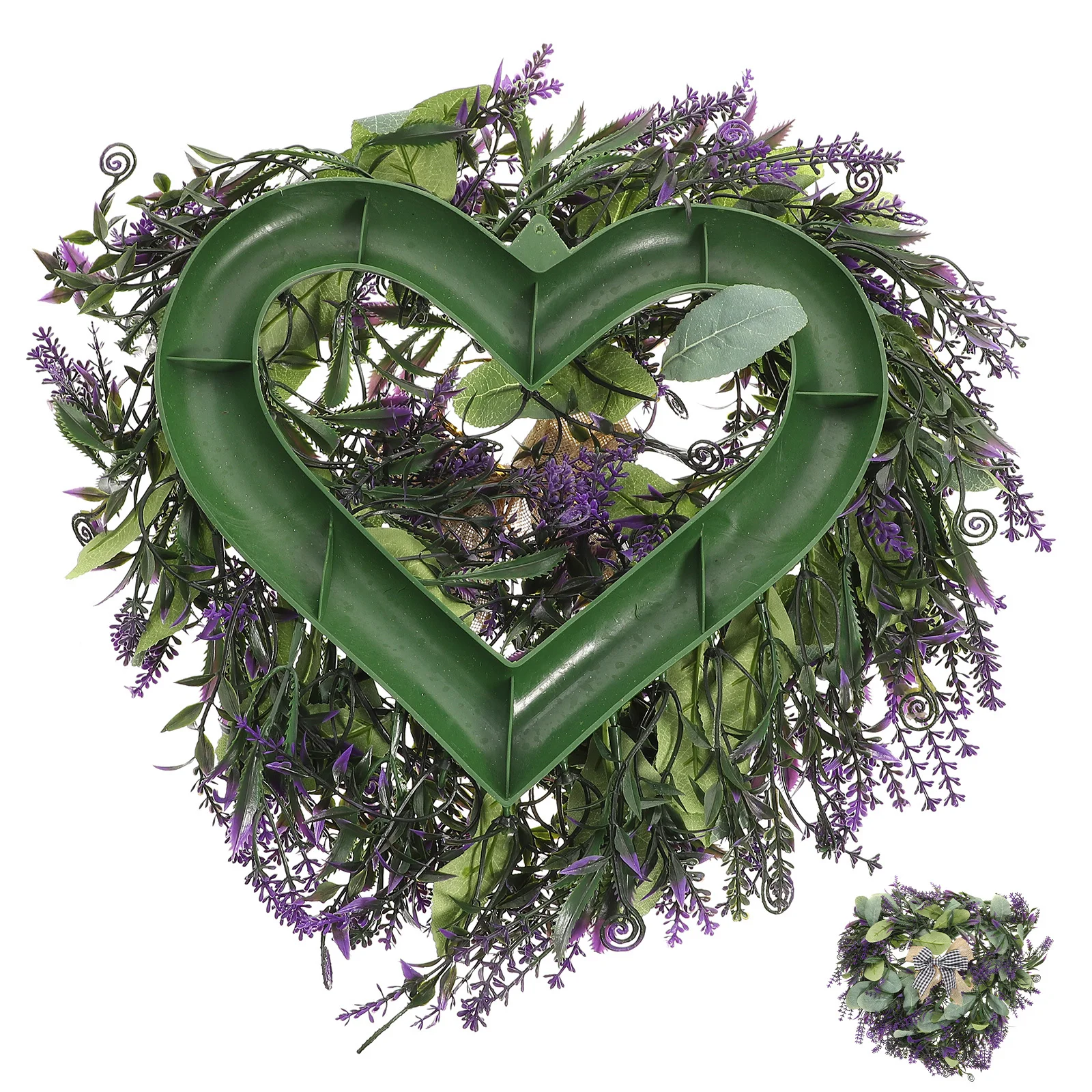 

Front Door Welcome Wreath Heart-Shaped, Artificial Lavender Floral Decor for Indoor Outdoor Hanging Party Festival Spring Scene