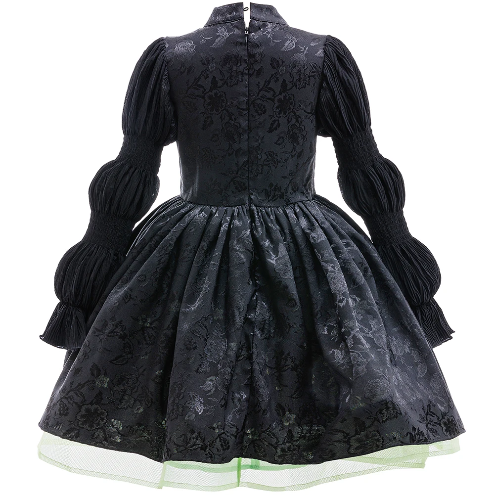 Mädchen Langarm Schwarzes Kleid Ausgefallenes Hexen-Cosplay-Kostüm Hexen-Halloween-Kleid Karneval Geburtstagsfeier Kinderkleidung – Detail 3