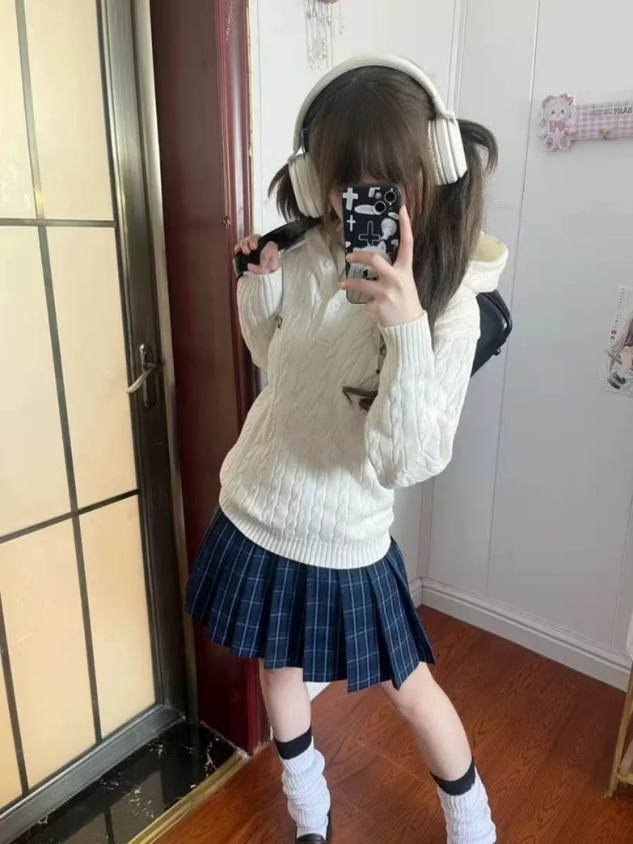 

Повседневный вязаный свитшот-бини однотонного цвета в корейском стиле для весны и осени, мягкий и уютный, в стиле Little France Wind