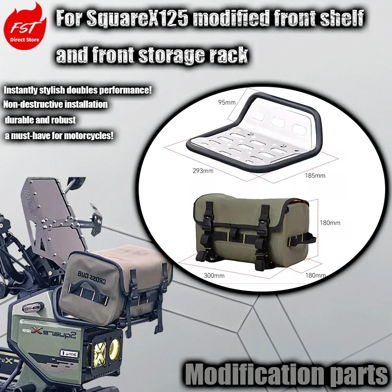 For SquareX125 modified front rack, front storage shelf, waterproof front bag accessories