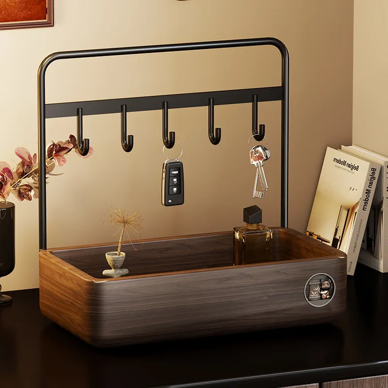 HYS solid wood key storage entrance ornament entry door high-end shoe cabinet hanging key box rack countertop jewelry bracket