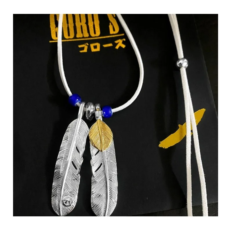 

Takahashi'Goro Gold-plated Leaf Feather Leather Rope Fashion Necklace Japanese Premium Men's and Women's Versatile