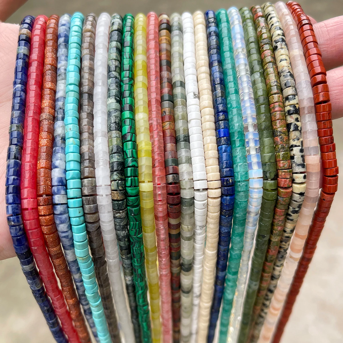 4*2mm Natural Stone Disc Beads Pink Quartz Jasper Jade Flat Loose Spacer Heishi Beads For Jewelry Making Diy Bracelet Necklace