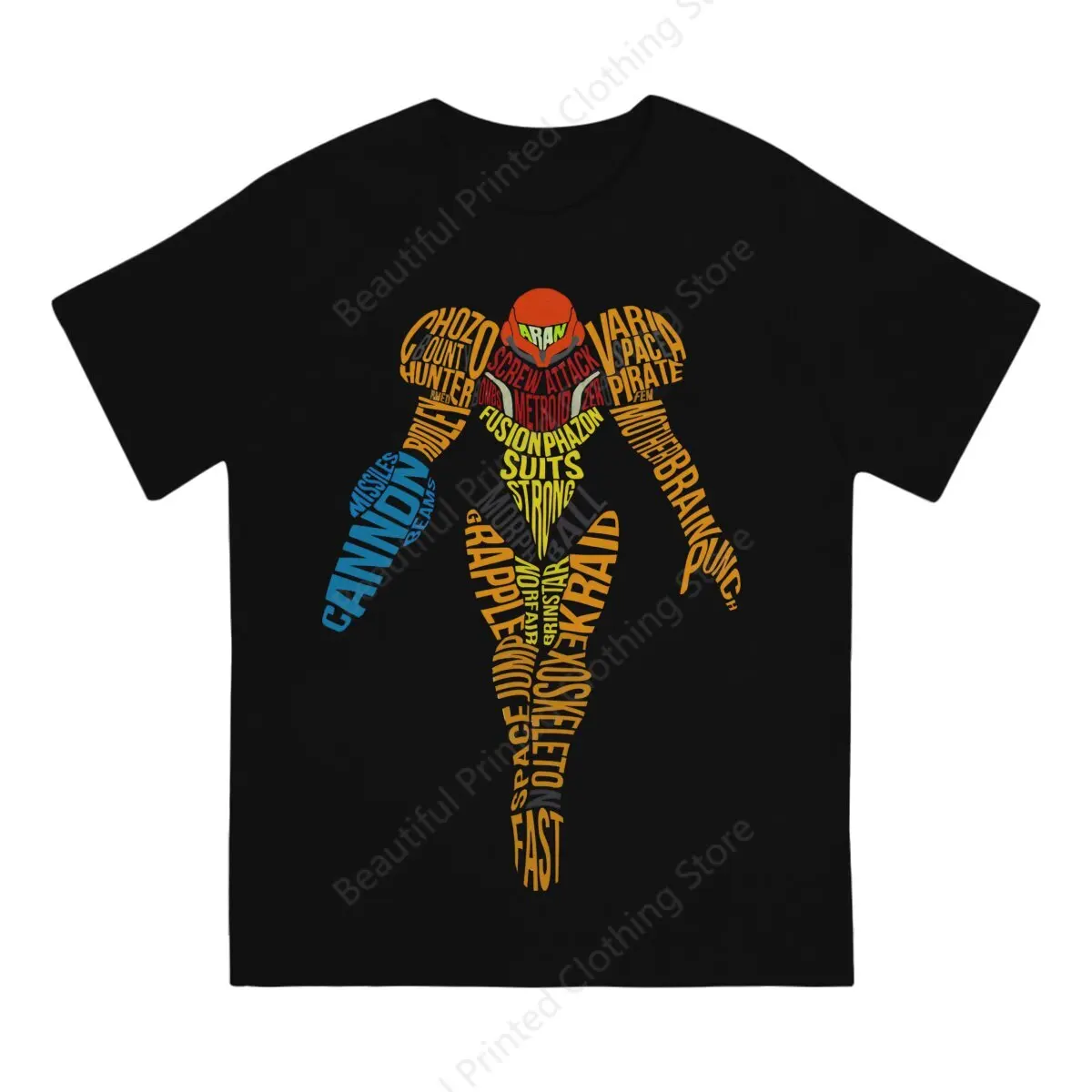 Metroid Samus Aran Game Couple T-Shirt Letter Typography Funny Printing T-ShirtsO-Neck Breathable Tee Cotton Fun Tees