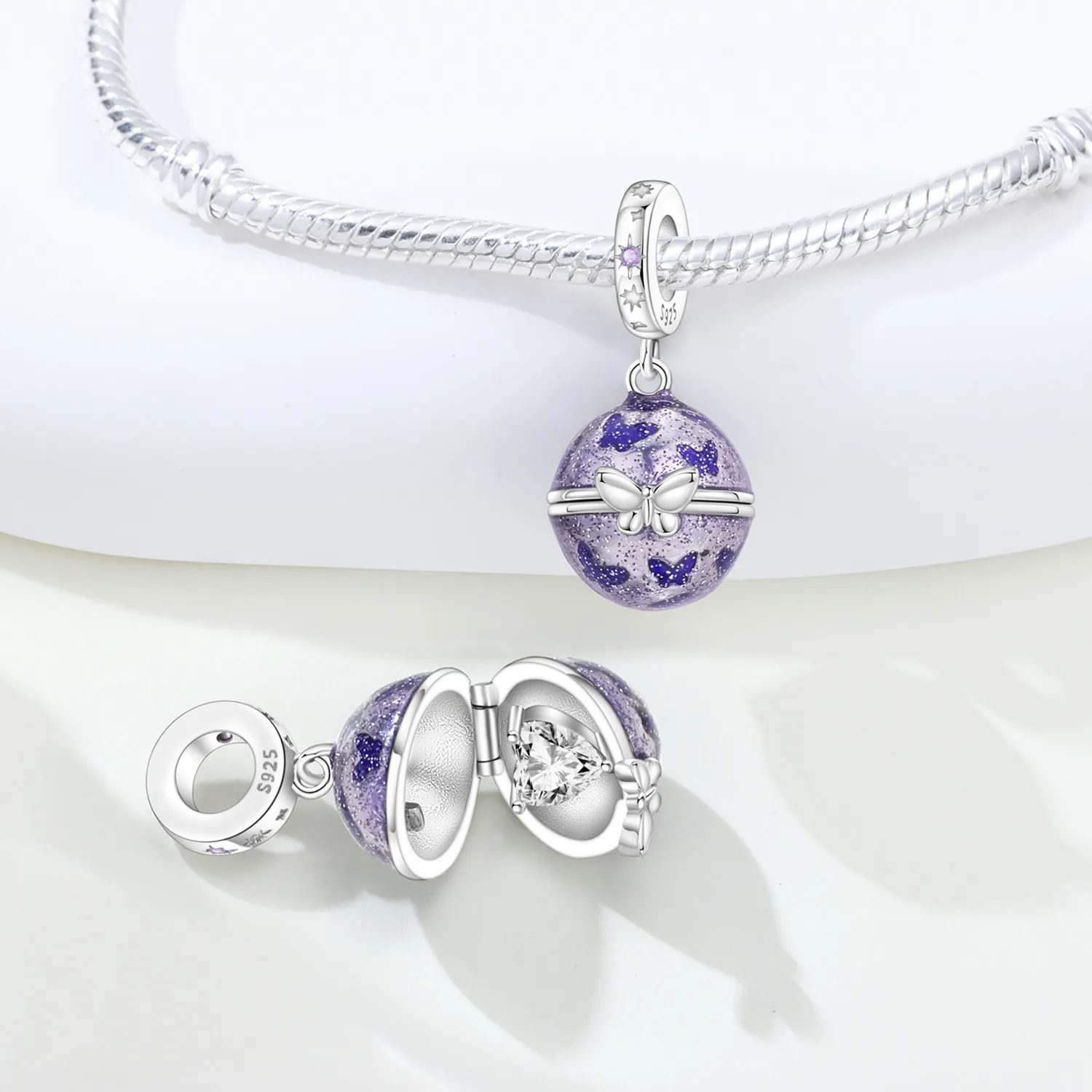 Orstarry 925 Sterling Silver Purple Butterfly Love Planet Beads Original Pendants Bracelet Charm Jewelry Party DIY Trendy Gifts