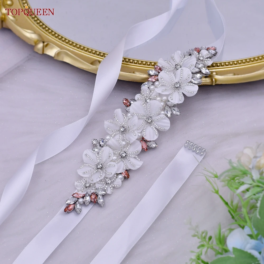 TOPQUEEN S64 New Flower Belt Bridal Bridesmaid Wedding Accessories Sew On Gown Rhinestone Applique Women'S Party Dress Sash