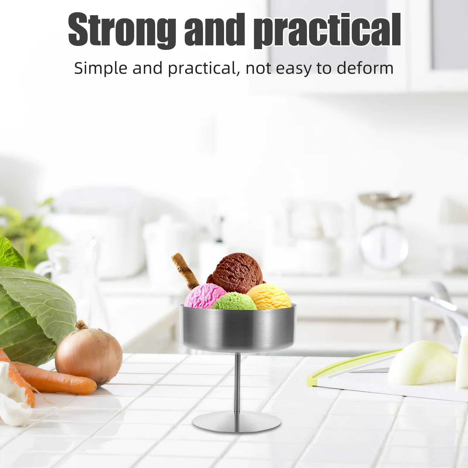 

400Ml Stainless Steel Ice Cream Cup Footed Dessert Bowl Reusable Pudding Fruit Salad Container Metal Serving Goblet For Party