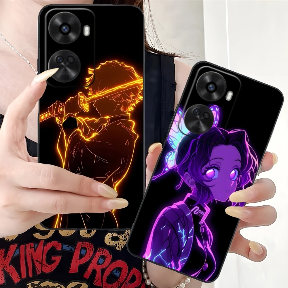 Demon Slayer Colored Neon Cell Phone Case for Huawei Nova 12 11 10 9 8 7 Pro SE 5G Black Soft Phone Cover Shell