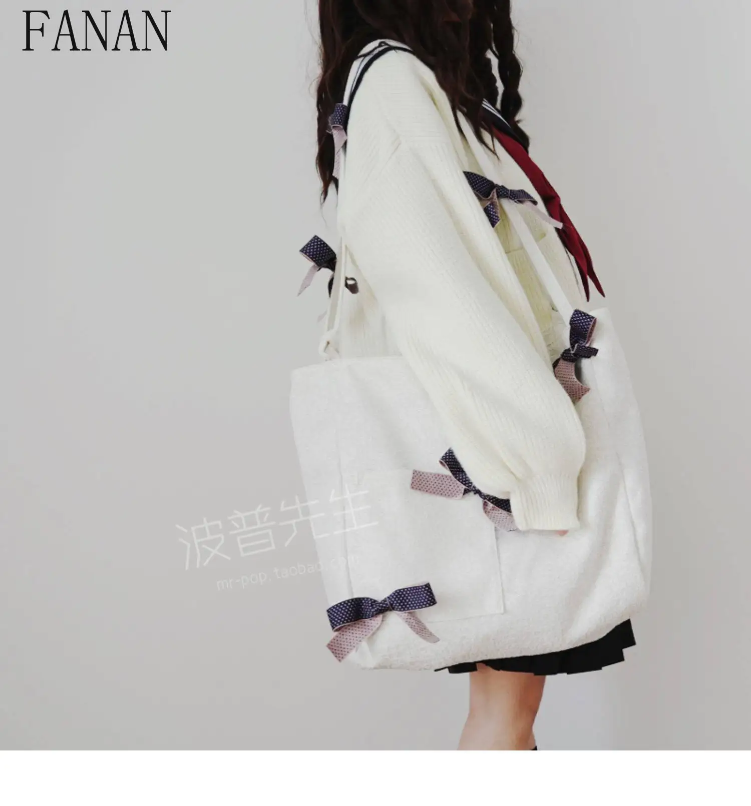 Casual Handbags Japanese Style Canvas Handbagbag Bowknot Cute Large Capacity Tote Bag Student Women's Crossbody Shoulder Bag