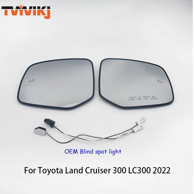 Left Right Side rearview mirror glass lens with Blind spot detection distance assist For Toyota Land Cruiser 300 LC300 2022