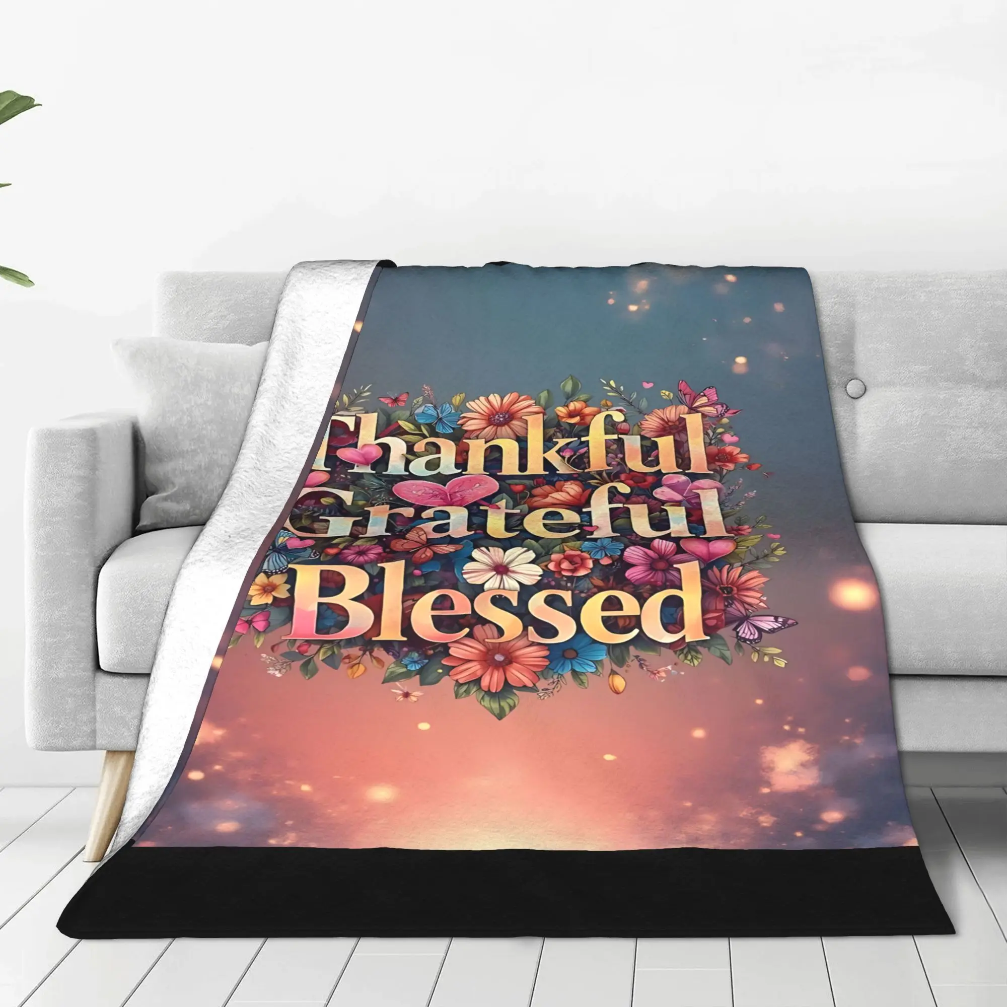 1PC Home Thankful Grateful Blessed  Blanket Throw Super Cosy Plush Living Room Sofa Gift for Christmas Happy New Year