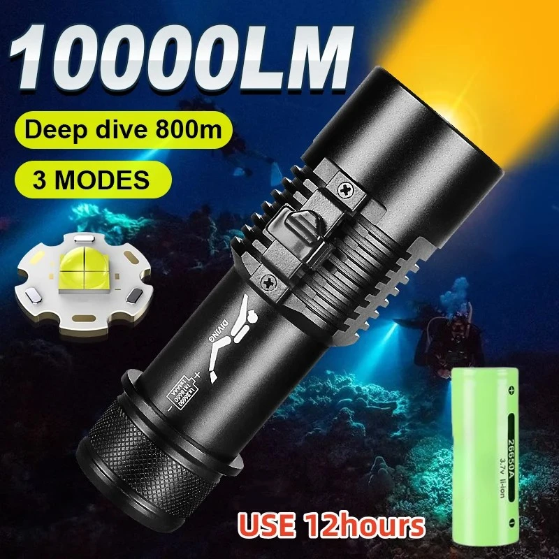 XHP160 LED antorcha de buceo de alta potencia IPX8 linterna de buceo profesional 26650 linterna subacuática lámpara impermeable de buceo