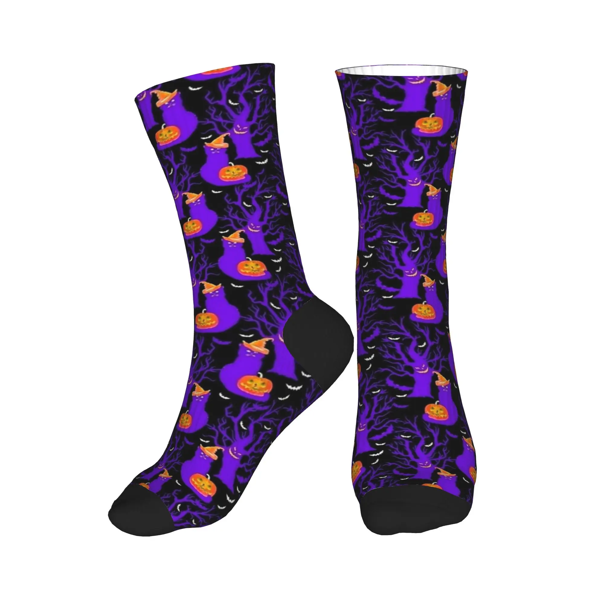 شبح القط الأسود اليقطين هالوين جوارب مخيف مخصص Harajuku الجوارب الخريف المضادة للانزلاق الجوارب الرجال الجري تنفس الجوارب