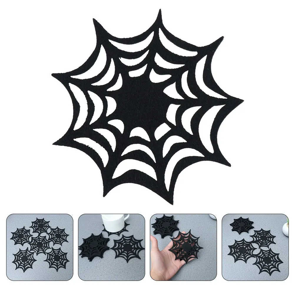 

9Pcs Halloween Spider Web Felt Coasters Resistant Coaster Set for Drink Protection Halloween Decor