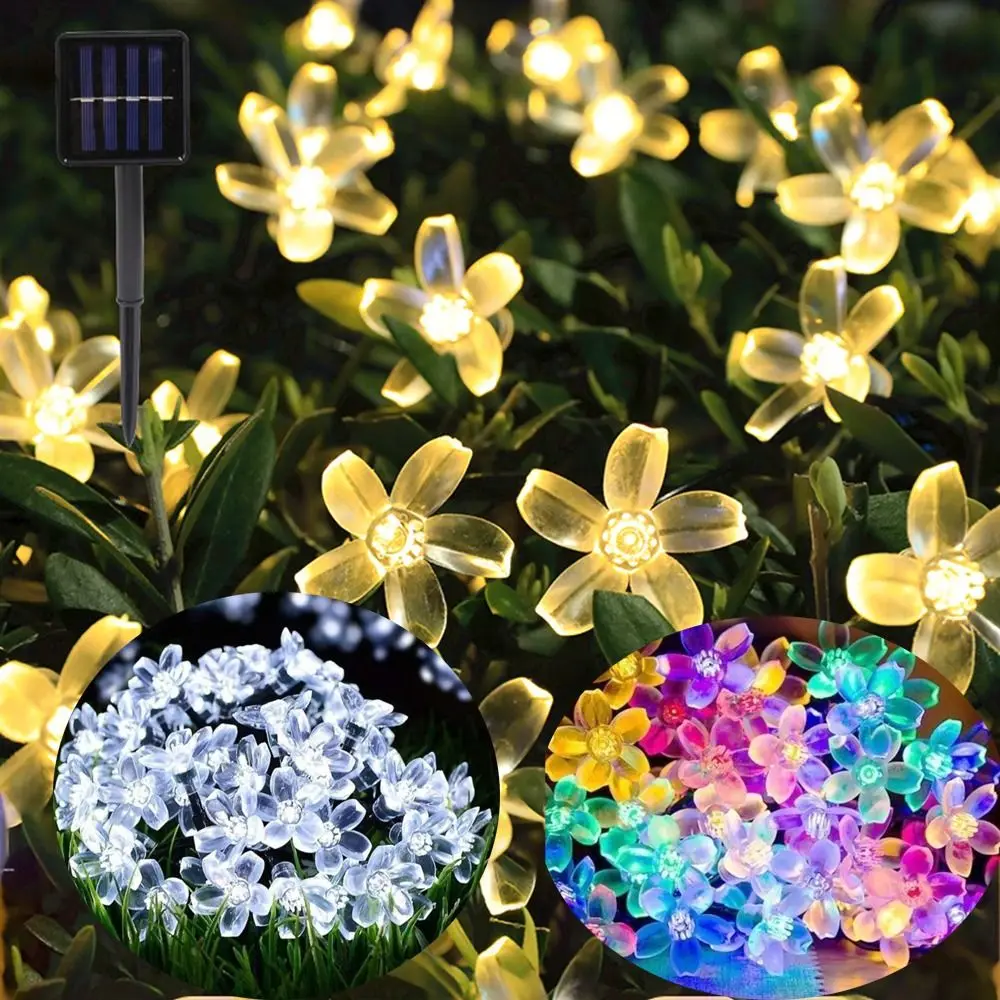 

5M/7M/12M Solar Garden Light 20/50/100LED Cherry Blossom Fairy String Lights Flower Lighting Party Home Decoration