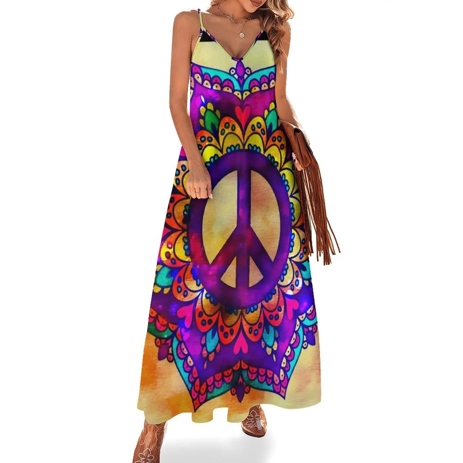 Flower Peace Mandala-vestido sin mangas para mujer, ropa de verano, 2024