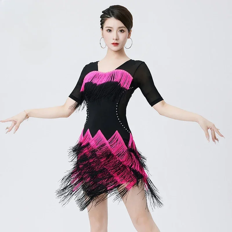 

Womens Evening Dresses New Latin Dance Performance Dress Hot Diamond Dance Competition Line Dance Clothing Women Tassel Dress