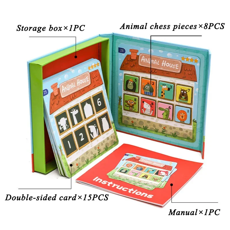 Montessori Memory Game Magnetic Animal Color & Number Matching Puzzle, Parent-child Early Educational Toy