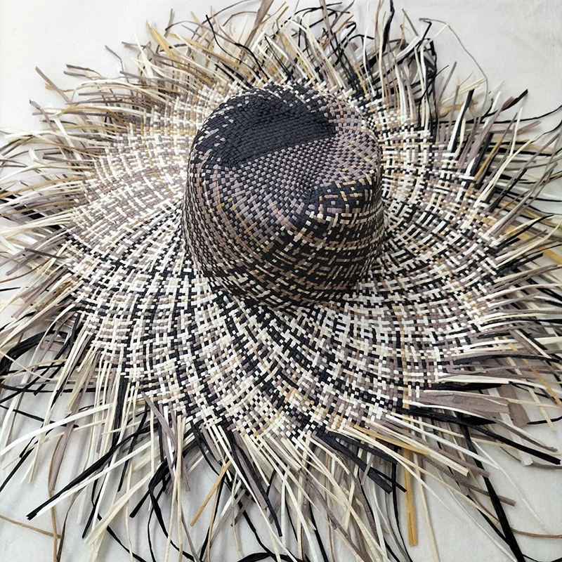 Casual New Handmade Women Straw Sun Hat Large Wide Brim Girl High Quality Natural Raffia Panama Beach Straw Sun Caps For Holiday