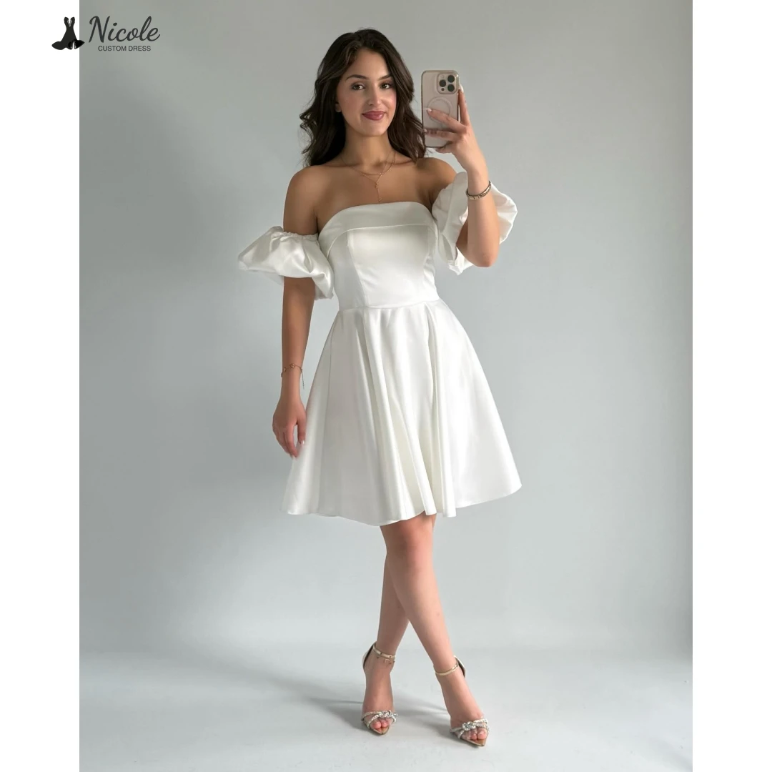 

Nicole Evening Dresses Woman Elegant Party Dresses 2025 Custom Made Line A White Off-shoulder Luxury Women's Elegant Party Dress