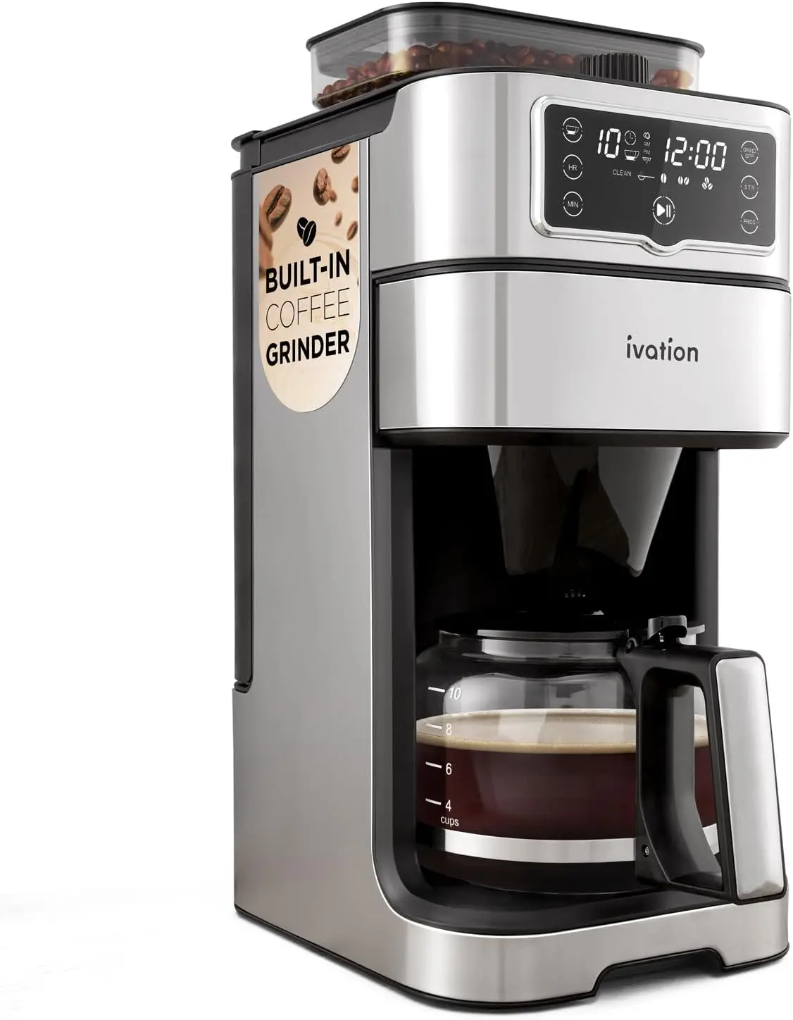 2-in-1 Filterkaffeemaschine und Mühle – programmierbarer automatischer Brüh- und Timer – Warmhalteplatte – 10 Tassen – wiederverwendbarer Filterkorb – 1,5 l Wat