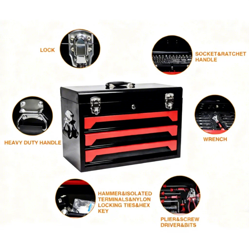 

4 Drawers Heavy Duty Metal Tool Box Portable Steel Tool Chest With Metal Latch Closure & Key Lock For Workshop UseATV&UTV