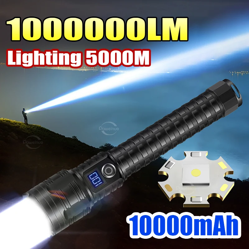 

1000000LM Ultra Powerful Flashlight Zoom 5000M Long Range Torch High Power Led Flashlights Rechargeable Strong Tactical Lantern