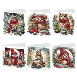 Christmas Owl Themed Diamond Painting Greeting Card Kit,Irregular Shaped Diamonds Painting,DIY Handcraft for Friends with Wishes