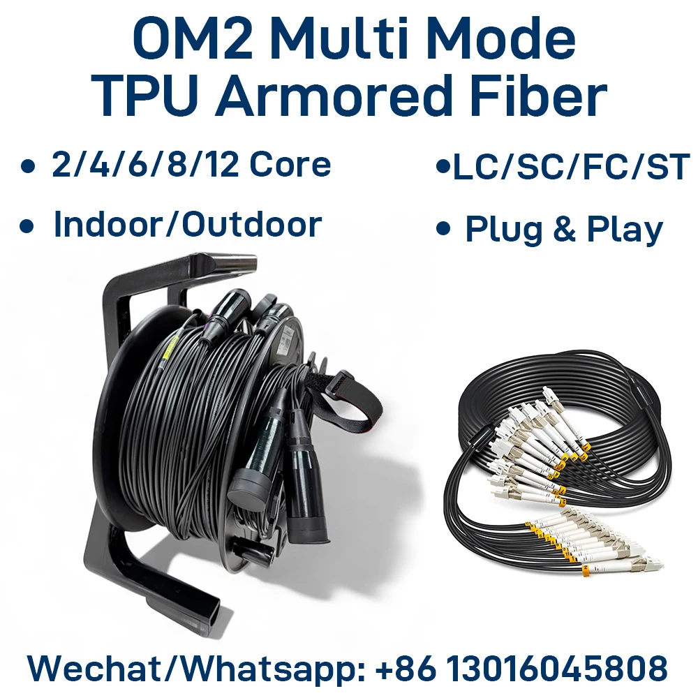 

OM2 Multimode Armored TPU Fiber Optic Patch Cable 2/4/6/8/12 Core LC/SC/FC/ST Industrial with Protective Caps & Splitters Caps