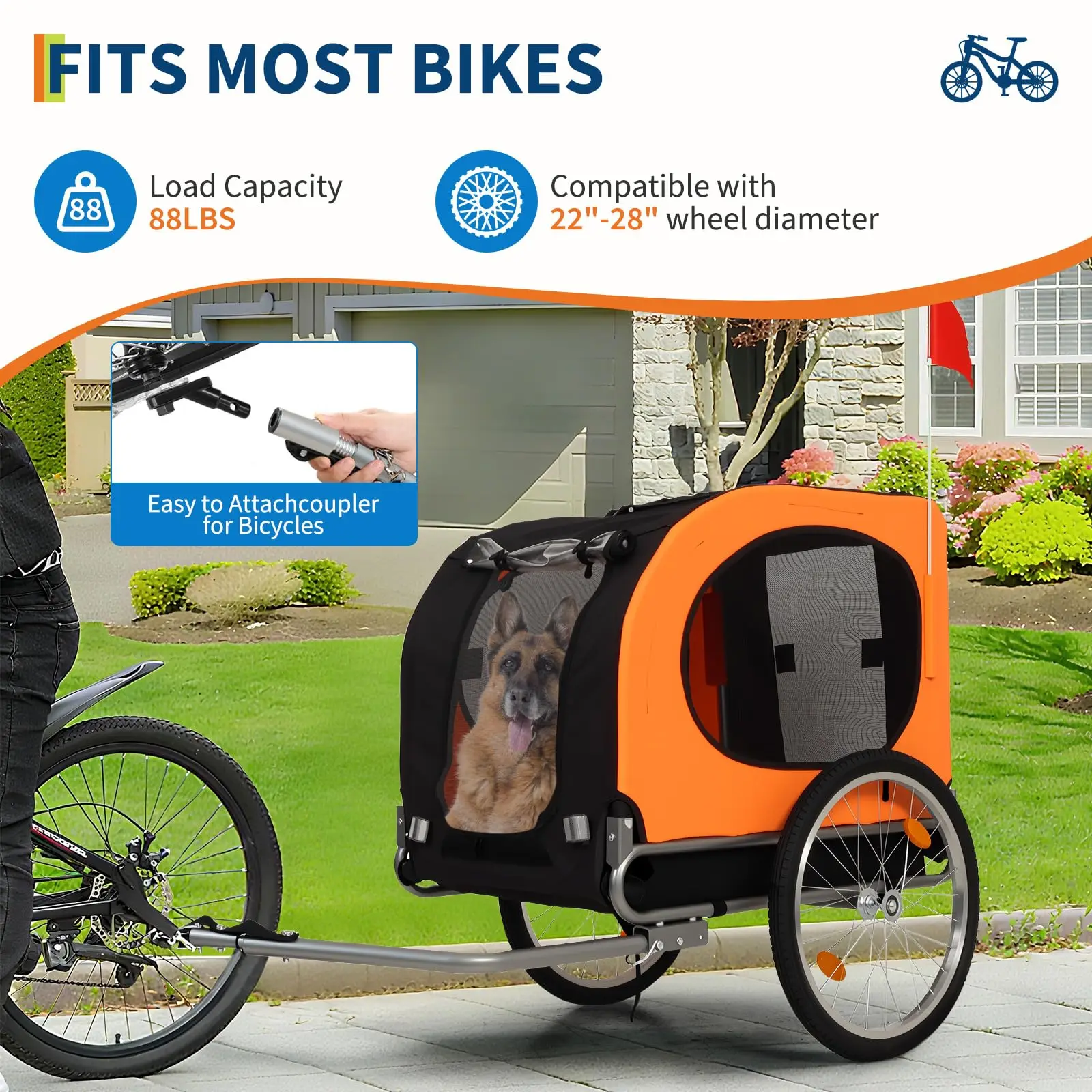 Dog Bike Trailer,88 lbs Pet Cart with Quick Release Wheels & Foldable Frame– Waterproof 600D Oxford Cover – Mesh Windows – Easy Assembly – for Small to Medium Pets - view 3