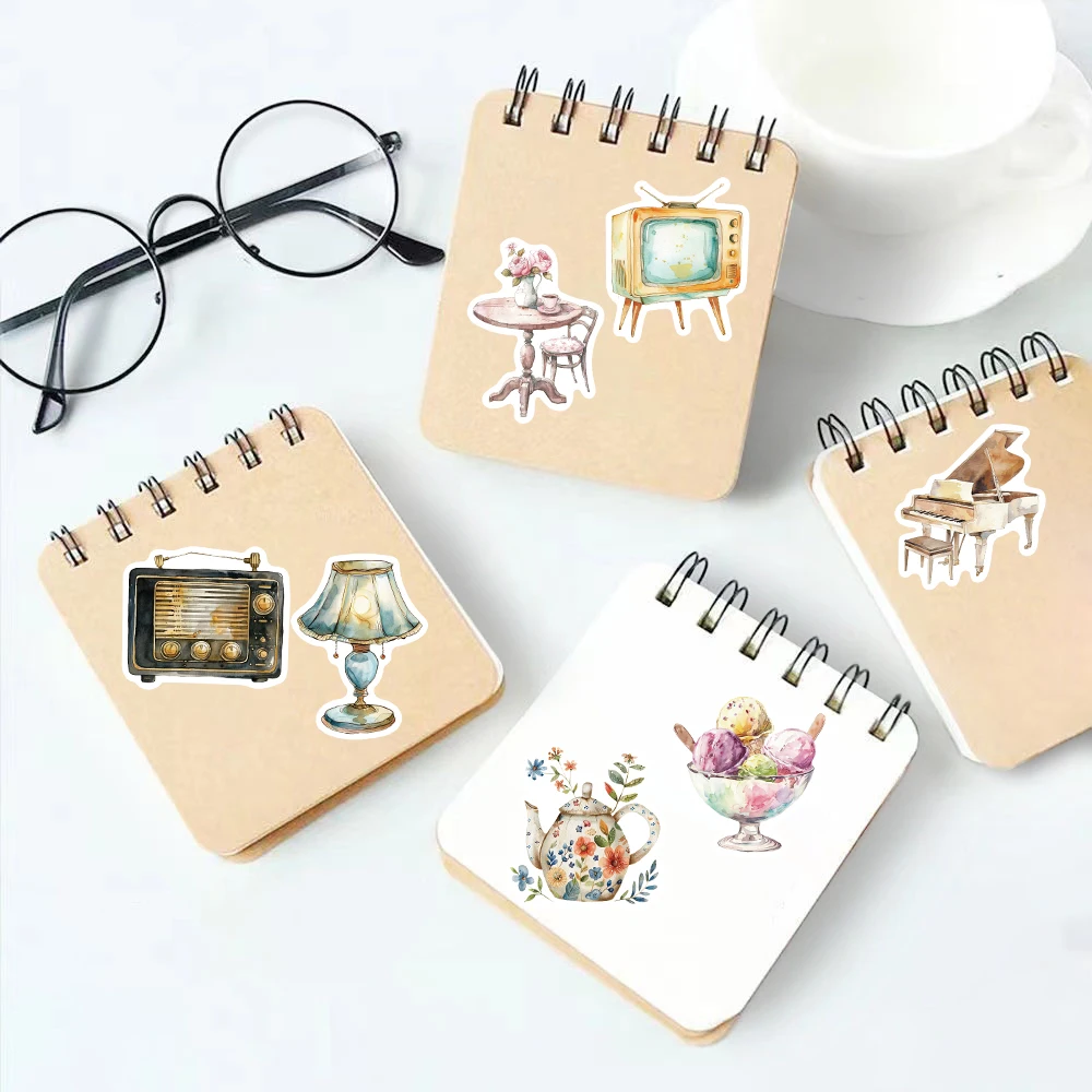 50PCS Watercolor Clip Art Stickers PVC Sticker Aesthetic Colorful Decoration Scrapbooking Stationery School Supplies for Kids