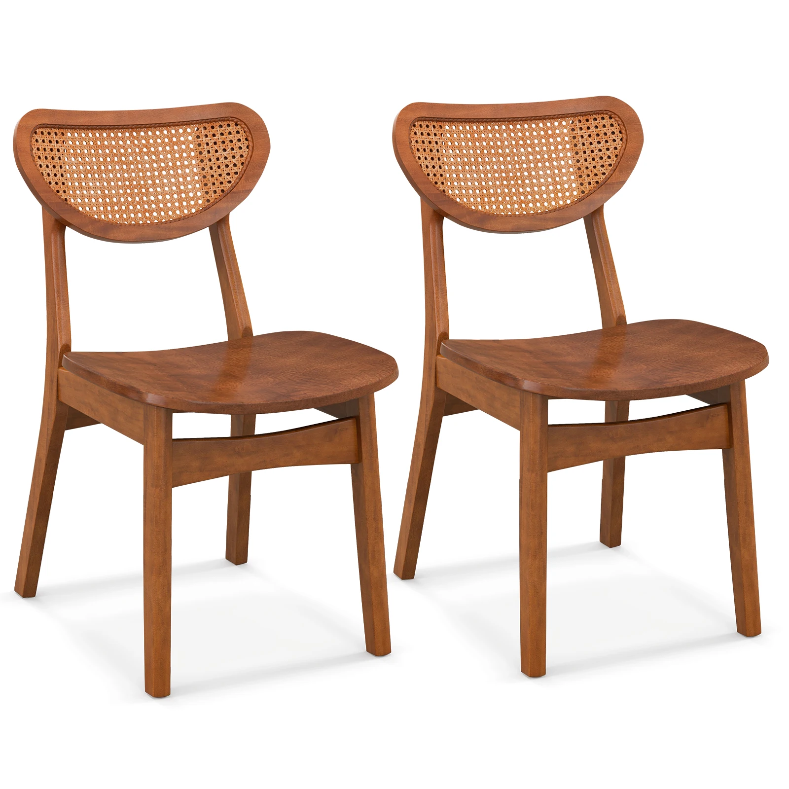 

Wooden Dining Chair Set of 2 w/ Breathable Mesh Cane Backrest, Rubber Wood Legs