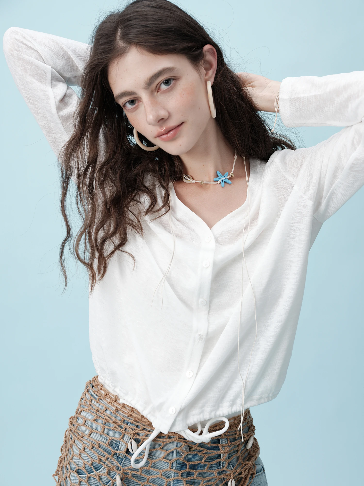 ZIQIAO Minimalism V Neck Petite Thin Knitted Cardigan for Women 2025 Summer New Arrival Physical Sunscreen Cardigan 25ZQ92187