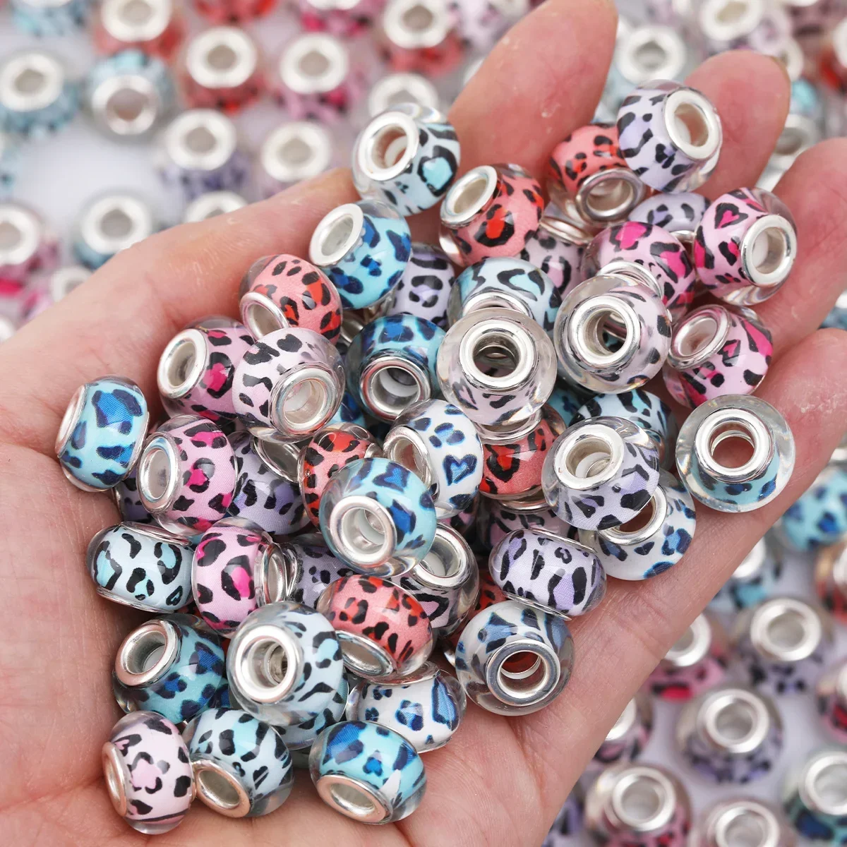 8pcs/16pcs Random Color 9*14mm Acrylic Leopard Pattern Beads, Trendy Decor Parts for Handicraft DIY Creative Ornament Projects
